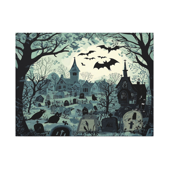 Moonlit Necropolis: Large Stretched Canvas Wall Art 40" x 30" - Gothic Graveyard Landscape, Monochromatic Supernatural Illustration Moonlit Necropolis: Large Stretched Canvas Wall Art 40" x 30" - Gothic Graveyard Landscape, Monochromatic Supernatural Illustration
