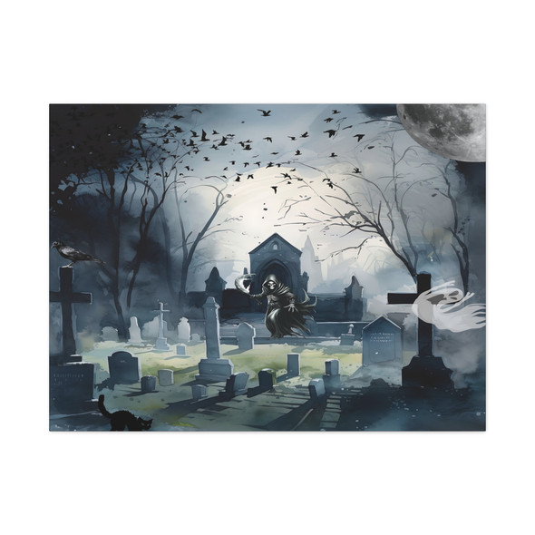 Midnight's Requiem: Large Stretched Canvas 40" x 30" - Gothic Graveyard, Spectral Watercolor Landscape of Death Midnight's Requiem: Large Stretched Canvas 40" x 30" - Gothic Graveyard, Spectral Watercolor Landscape of Death
