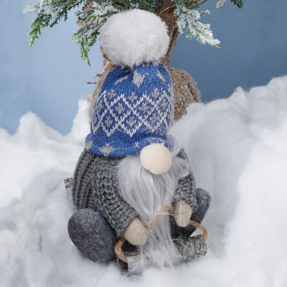 Winter Snow Gnome On Sled Figurine | Fabric & Felt | 8 Inch | Primitives by Kathy