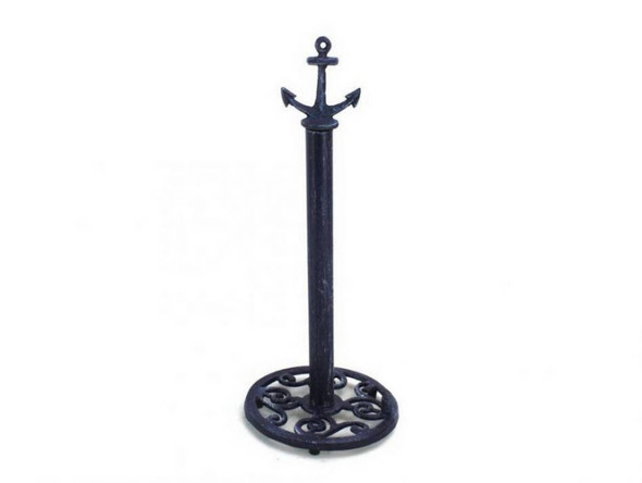 Handcrafted Rustic Dark Blue Cast Iron Anchor Extra Toilet Paper Stand 16" from Hampton Creations