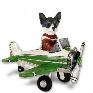 Black & White Chihuahua Airplane Doogie Collectible Dog Figurine