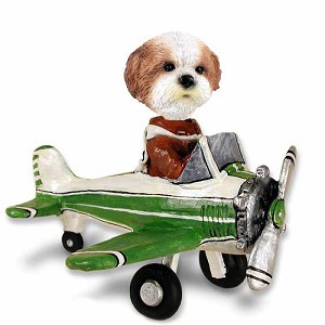 Tan Shih Tzu with Sport Cut Airplane Doogie Collectible Dog Figurine