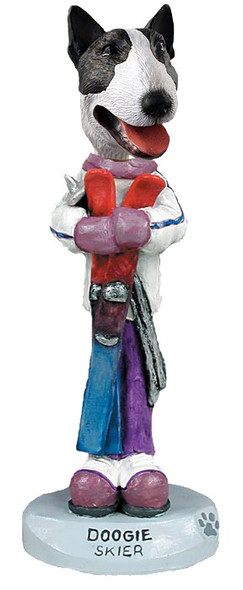 Brindle Bull Terrier Skier Doogie Collectible Dog Figurine