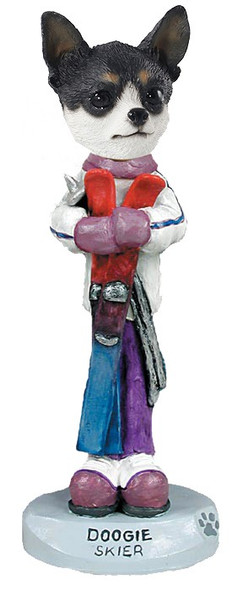 Black & White Chihuahua Skier Doogie Collectible Dog Figurine