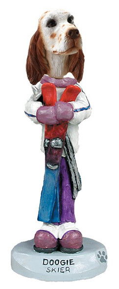 Orange Belton English Setter Skier Doogie Collectible Dog Figurine