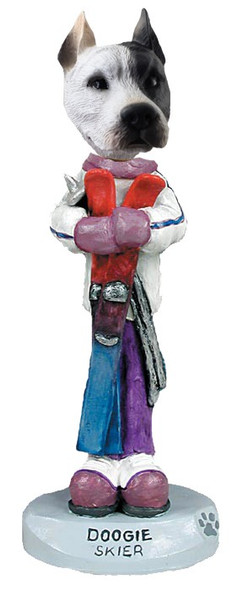 White Pit Bull Skier Doogie Collectible Dog Figurine