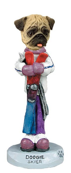 Brown Pug Skier Doogie Collectible Dog Figurine