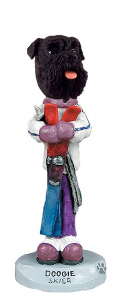 Black Schnauzer Uncropped Ears Skier Doogie Collectible Dog Figurine