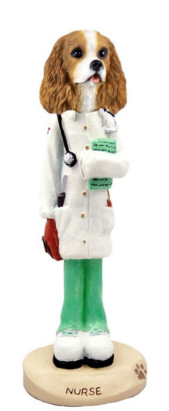 Brown & White Cavalier King Charles Spaniel Nurse Doogie Collectible Dog Figurine