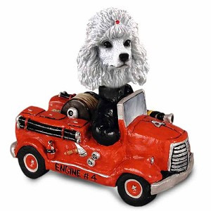 White Poodle Fire Engine Doogie Collectible Dog Figurine