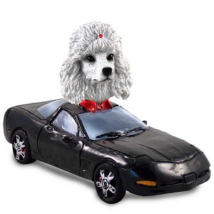 White Poodle Sports Car Doogie Collectible Dog Figurine