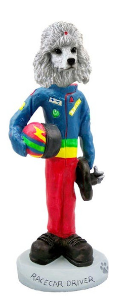 White Poodle Racecar Driver Doogie Collectible Dog Figurine