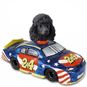 Black Poodle Race Car Doogie Collectible Dog Figurine