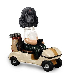 Black Poodle Golf Cart Doogie Collectible Dog Figurine