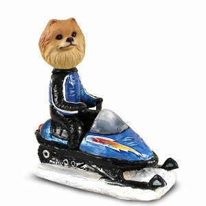 Red Pomeranian Snowmobile Doogie Collectible Dog Figurine