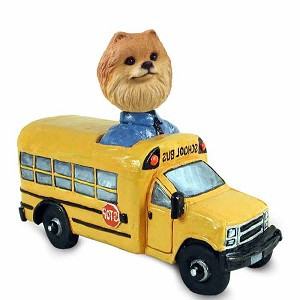 Red Pomeranian School Bus Doogie Collectible Dog Figurine