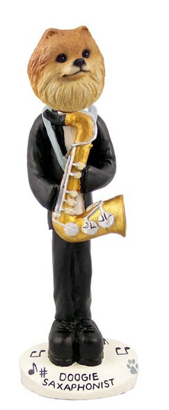 Red Pomeranian Saxophonist Doogie Collectible Dog Figurine