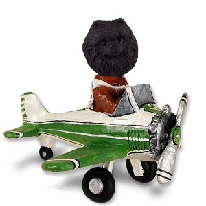 Black Pomeranian Airplane Doogie Collectible Dog Figurine