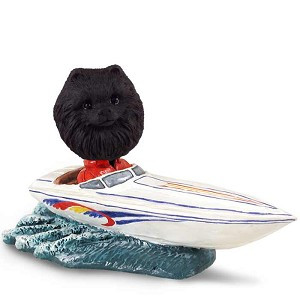 Black Pomeranian Motorboat Doogie Collectible Dog Figurine
