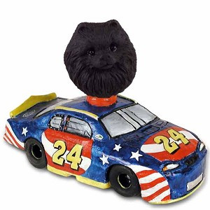 Black Pomeranian Race Car Doogie Collectible Dog Figurine
