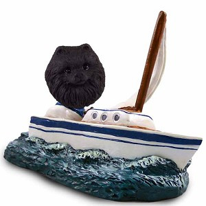 Black Pomeranian Sailboat Doogie Collectible Dog Figurine