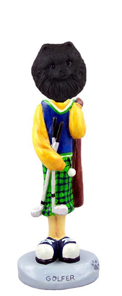 Black Pomeranian Golf Doogie Collectible Dog Figurine