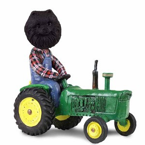 Black Pomeranian Tractor Doogie Collectible Dog Figurine