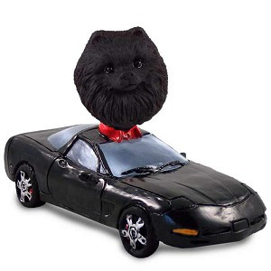Black Pomeranian Sports Car Doogie Collectible Dog Figurine