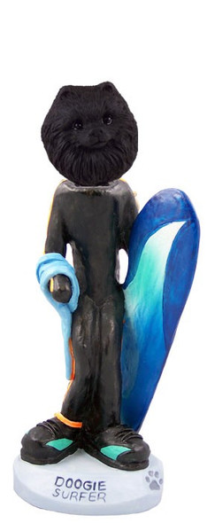 Black Pomeranian Surfer Doogie Collectible Dog Figurine