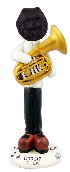 Black Pomeranian Tuba Doogie Collectible Dog Figurine
