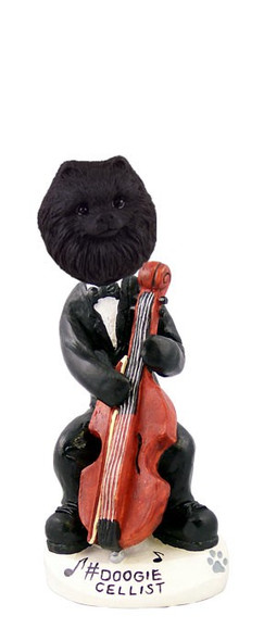 Black Pomeranian Cellist Doogie Collectible Dog Figurine