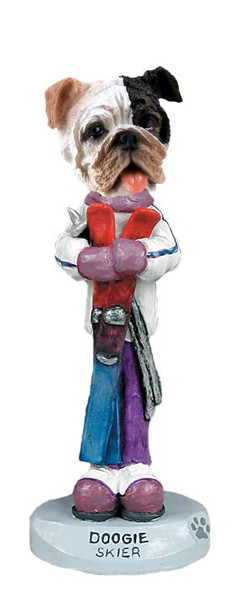 Brindle Bulldog Skier Doogie Collectible Dog Figurine