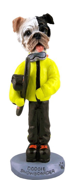 Brindle Bulldog Snowboarder Doogie Collectible Dog Figurine