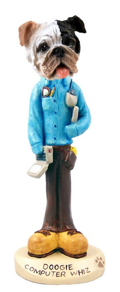 Brindle Bulldog Computer Whiz Doogie Collectible Dog Figurine