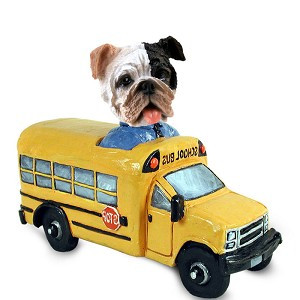 Brindle Bulldog School Bus Doogie Collectible Dog Figurine