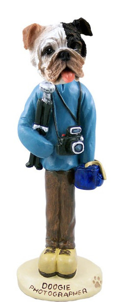 Brindle Bulldog Photographer Doogie Collectible Dog Figurine