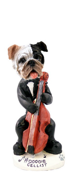 Brindle Bulldog Cellist Doogie Collectible Dog Figurine
