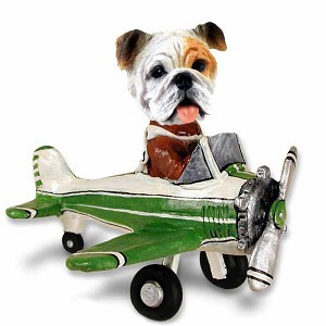 White Bulldog Airplane Doogie Collectible Dog Figurine
