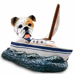 White Bulldog Sailboat Doogie Collectible Dog Figurine