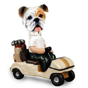 White Bulldog Golf Cart Doogie Collectible Dog Figurine
