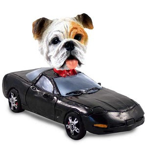 White Bulldog Sports Car Doogie Collectible Dog Figurine