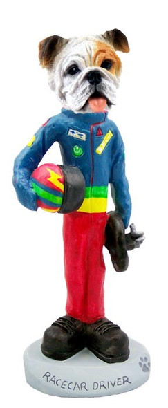White Bulldog Racecar Driver Doogie Collectible Dog Figurine