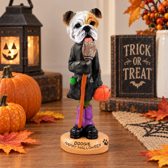 White Bulldog Happy Halloween Doogie Collectible Dog Figurine