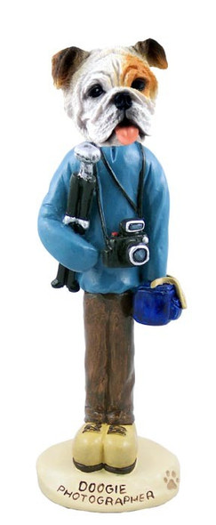 White Bulldog Photographer Doogie Collectible Dog Figurine