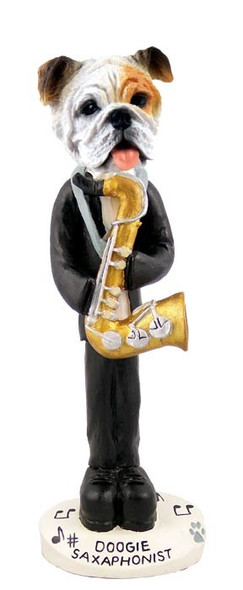 White Bulldog Saxophonist Doogie Collectible Dog Figurine