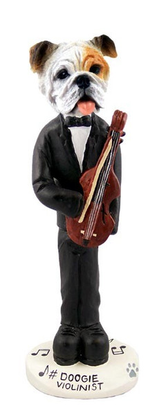 White Bulldog Violinist Doogie Collectible Dog Figurine