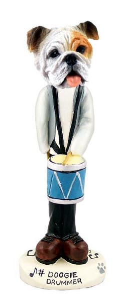 White Bulldog Drummer Doogie Collectible Dog Figurine
