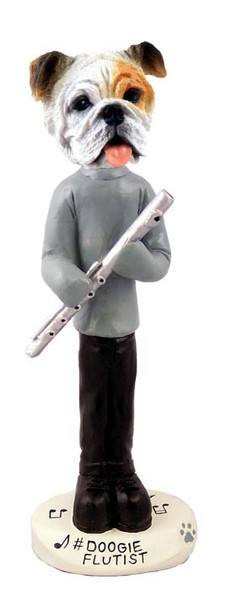 White Bulldog Flutist Doogie Collectible Dog Figurine