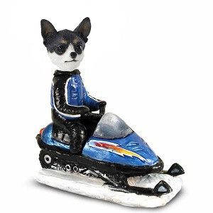 Black & White Chihuahua Snowmobile Doogie Collectible Dog Figurine