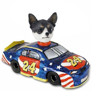 Black & White Chihuahua Race Car Doogie Collectible Dog Figurine